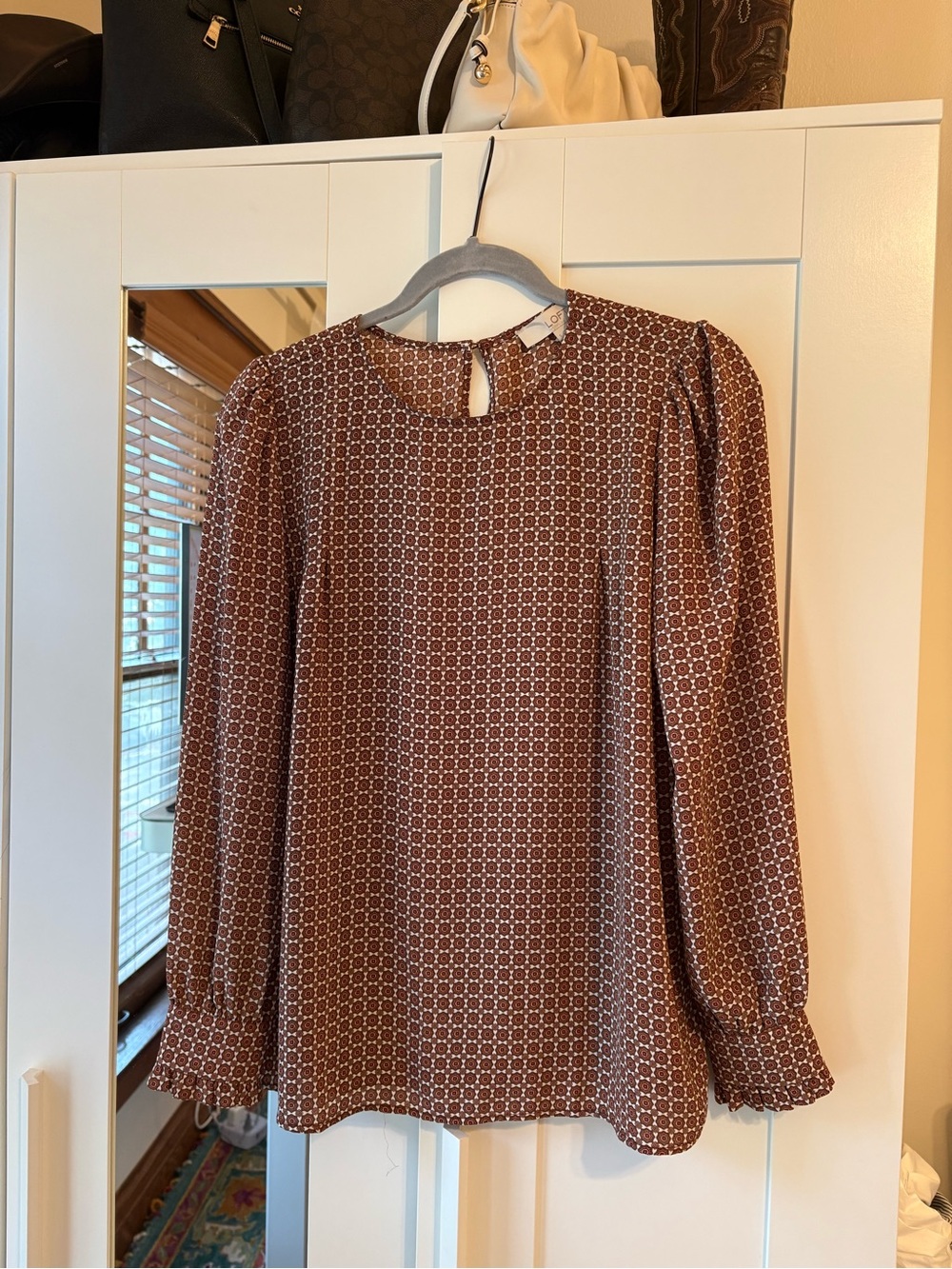 LOFT Brown Floral Printed Long-Sleeve Blouse